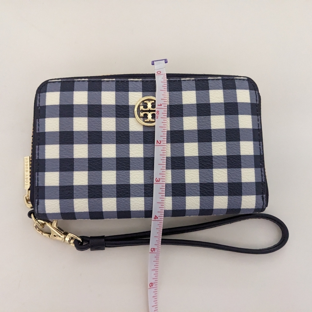 Tory Burch Navy and White Gingham Wristlet Wallet - Picture 9 of 14